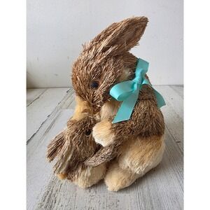 Vintage Pier 1 sisal bunny rabbit Easter mom baby bottle brush spring decor